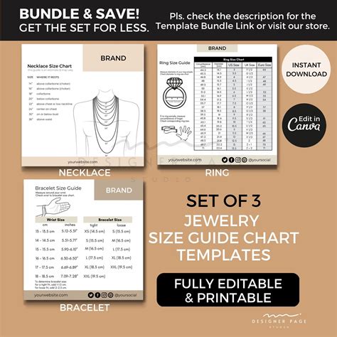Editable Bangle Size Chart Template Canva Printable Bracelet - Etsy