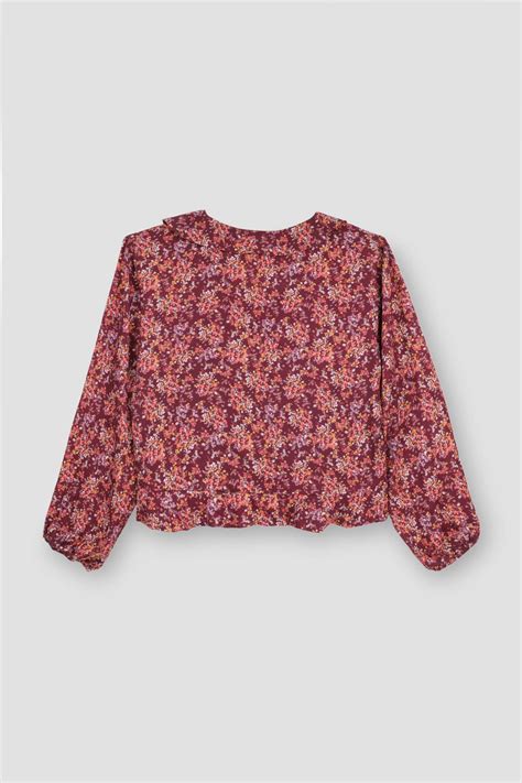 Ruffle Floral Top Maroon – MEME