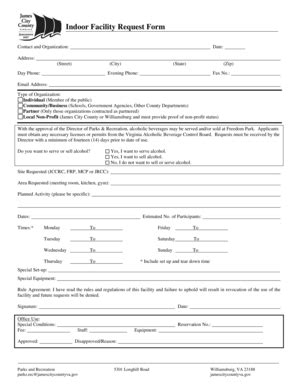 Fillable Online Jamescitycountyva Indoor Facility Request Form Indoor