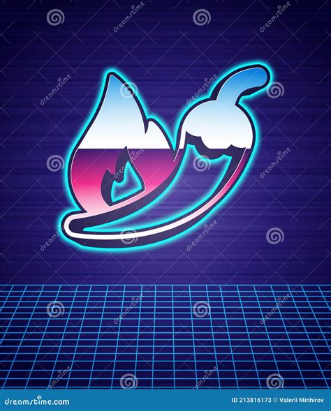 Retro Style Hot Chili Pepper Pod Icon Isolated Futuristic Landscape Background Design For