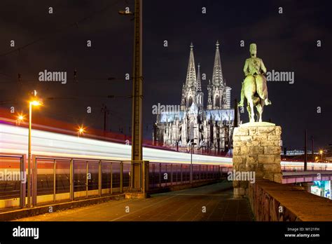 Germany Cologne Equestrian Statue At The Hohenzollern Bridge In Front