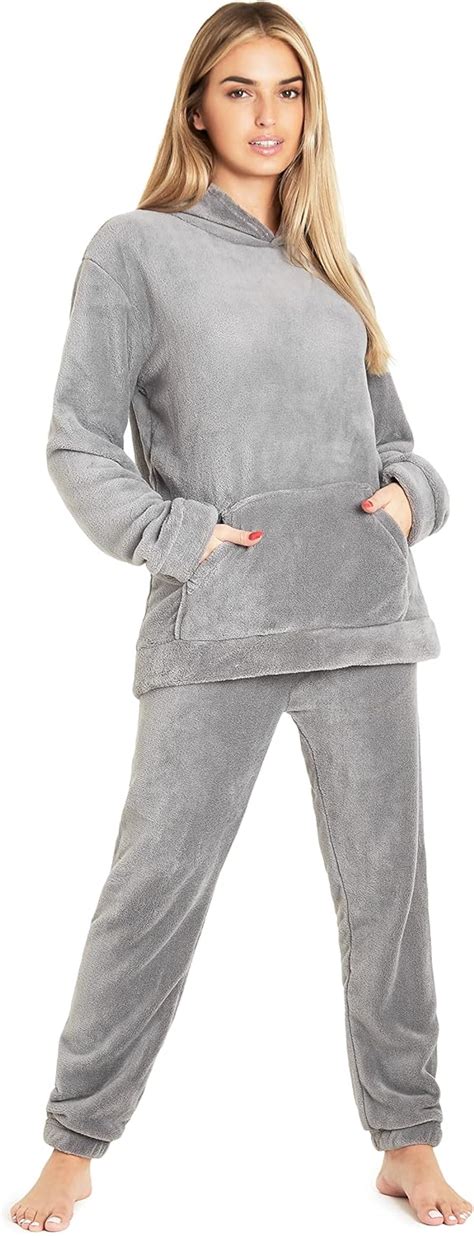 Citycomfort Schlafanzug Damen Lang Flauschig Warm Winter Fleece Pyjama