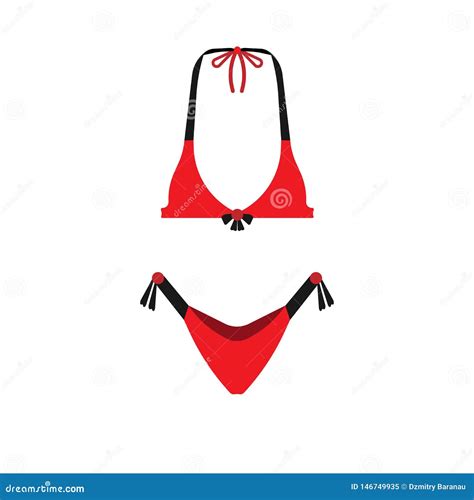 Bikini Swimwear Red Vector Icon Woman Beach Clothes Fashion Female Body Swimsuit Bra Stock