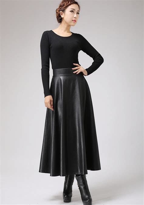 Black Faux Leather Skirt Classic Style Maxi Skirt Women PU Etsy