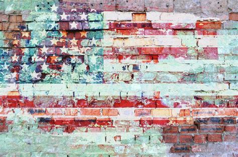 Grunge Old American Flag On Brick Wall Independence Day Th Of July