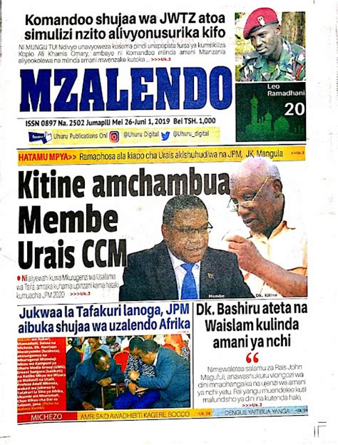 Tanzanian Today S Newspapers MAGAZETI YA LEO Sunday 26th May 2019