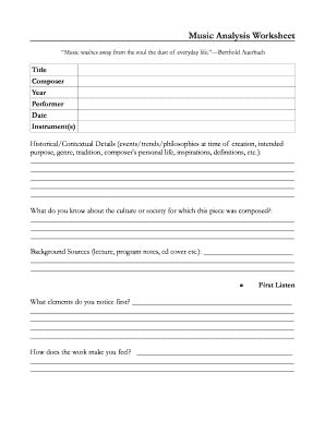 Fillable Online Honors Byu Music Analysis Worksheet Byu Honors