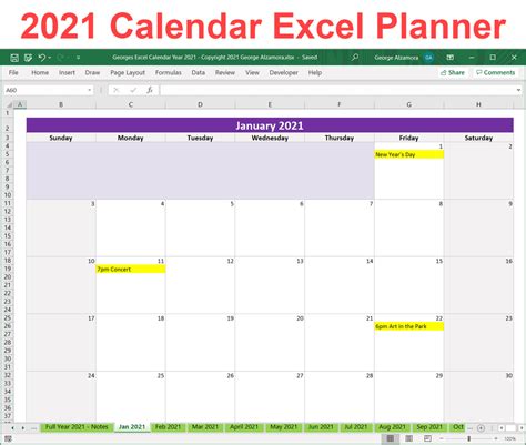 2021 Excel Calendar Planner Template Monthly Yearly Printable Download ...