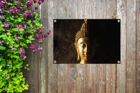 Tuinposter Buddha Boeddha Beeld Goud Spiritueel Zwart