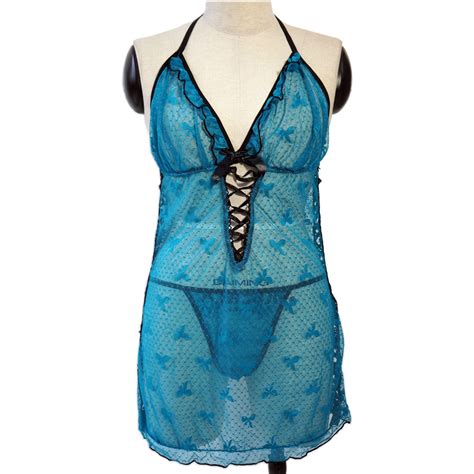 Transparent Sexy Lace Babydoll With Thong Lingerie And Sexy Underwear