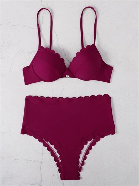 Scallop Trim Push Up Bikini Swimsuit SHEIN USA