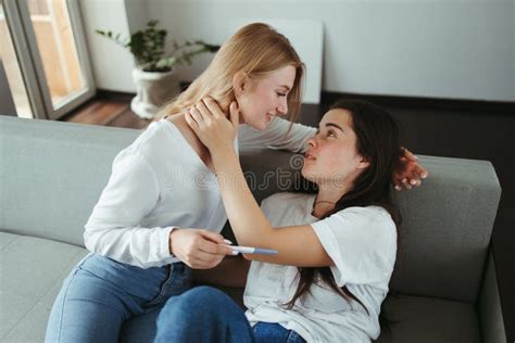 Lesbian Couple With Positive Pregnancy Test Stock Image Image Of Mother Couple