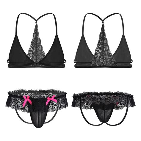 Men S Sissy Lingerie Set Sheer Lace Bra With Panties Lovely Sissy