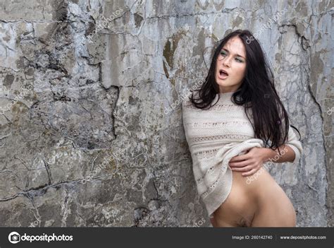 Naked Woman Old Concrete Wall Background Stock Photo By YAYImages 260142740
