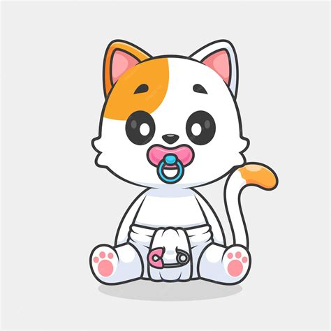 Premium Vector | Cute Cat Baby Wearing pacifier And Diaper Cartoon
