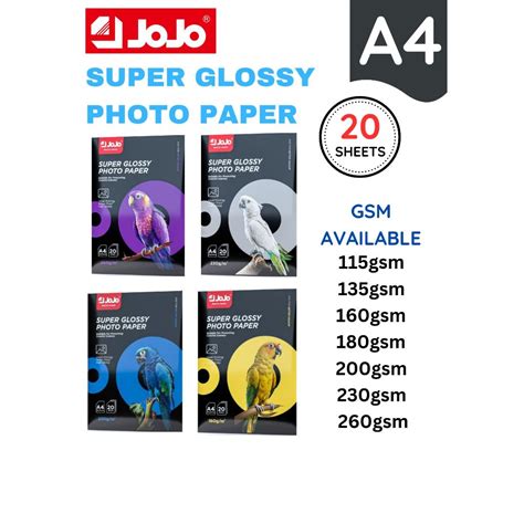 115gsm 260gsm A4 JOJO WATER RESISTANT SUPER GLOSSY PHOTO PAPER