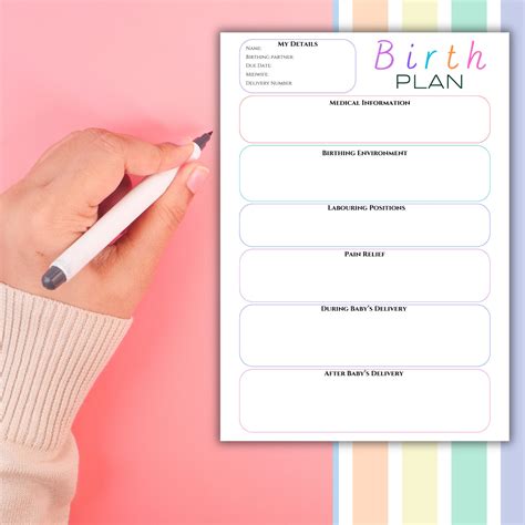 Birth Plan Template Editable Printable Birthing Plan Printable Etsy