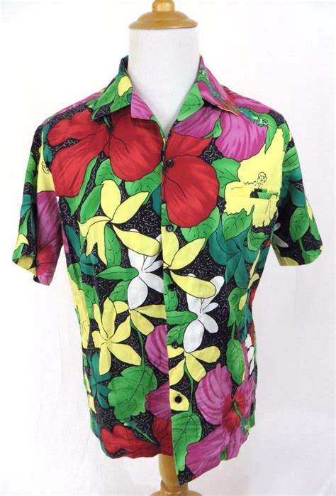 Hilo Hattie Hawaiian Shirt Large Vintage 1970s Vibrant Floral Colorful Aloha Hawaiian Shirt