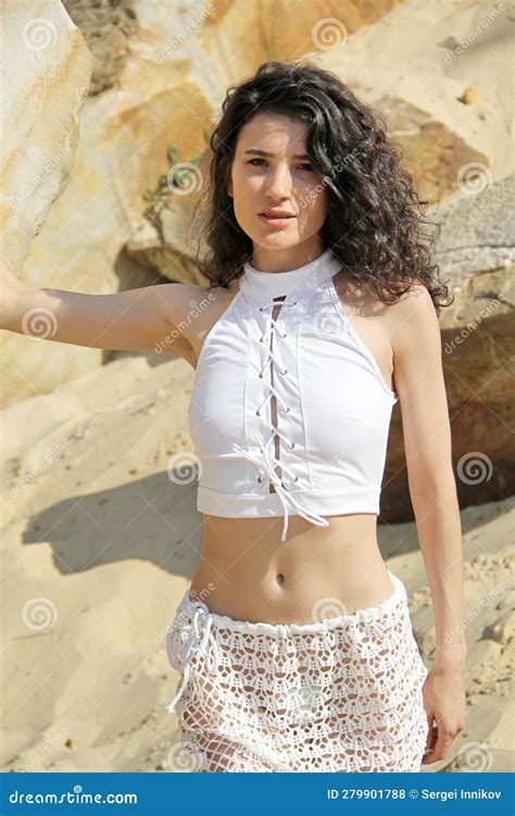 A Girl In A Tank Top And A Silver Micro Bikini Stock Photo Image Of Micro Bikini
