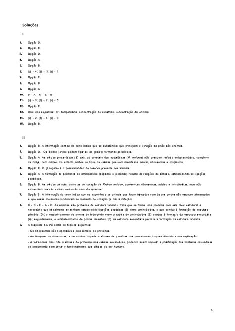 Opção A Opção B Opção C Opção D Opção E - Soluções BIO U1 - Okay - 5 Soluções I Opção D. Opção C. Opção D. Opção ...