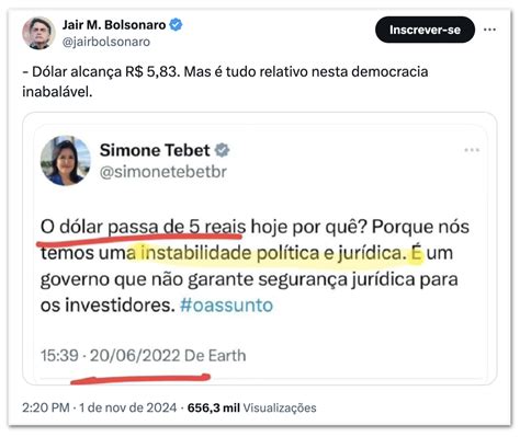 Bolsonaro Resgata Post De Tebet Cr Tica A D Lar Alto