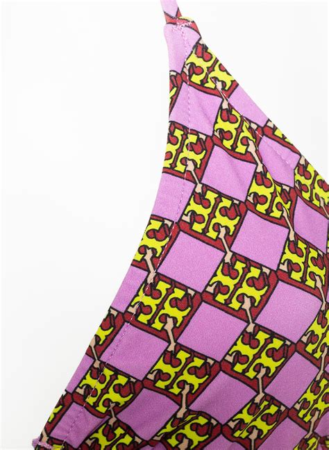TORY BURCH Triangle Bikini Top LILAC LOGO In Light Purple Dark Red Yellow