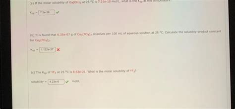 Solved O If The Molar Solubility Of Ga OH 3 At 25C Is Chegg