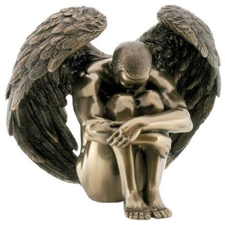 Winged Nude Male Sitting Sculpture Cold Cast Bronze Traditional Decorative Objects And