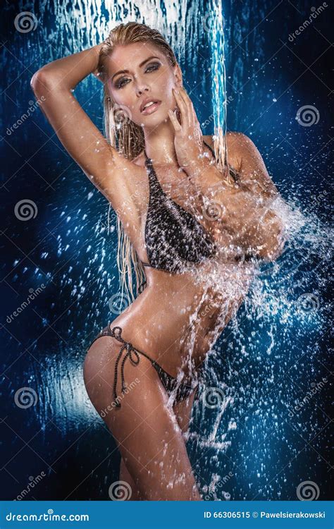 Blonde Woman Posing Wet Stock Image Image Of Glamour