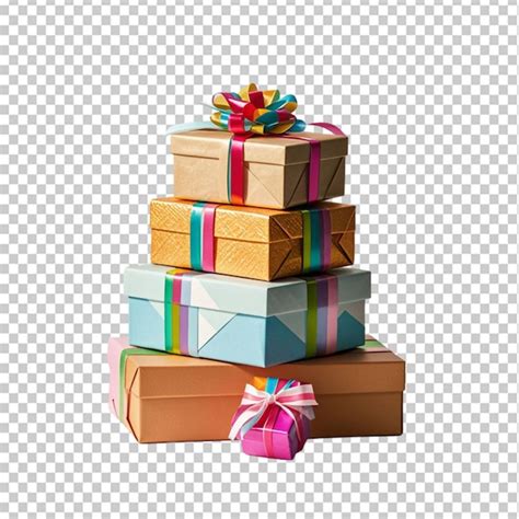Stack Of Birthday Presents On Transparent Background Premium Ai