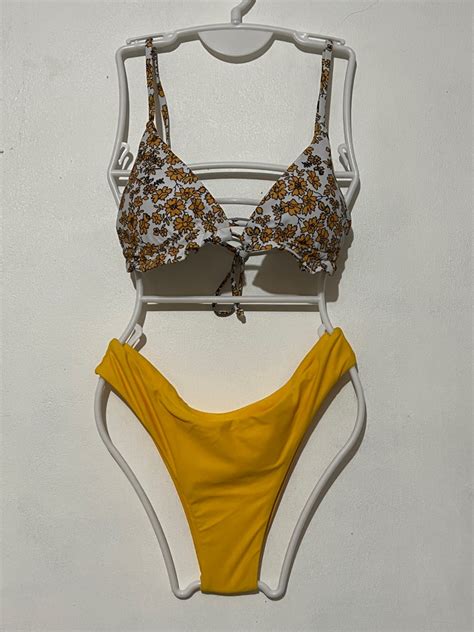 Zaful Yellow Triangle Bikini Swimsuit Women S Fashion Swimwear Bikinis Swimsuits On Carousell