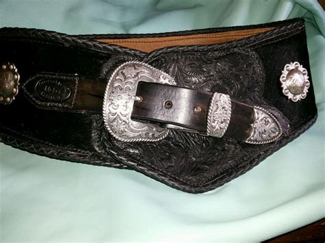 Womens Wide Leather Western Hip Belt Conchos Black Hair On Hide
