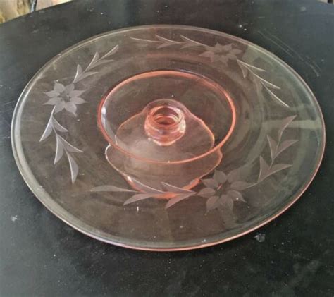 Vintage Pink Depression Glass Footed Cake Plate Stand W Elegant Floral