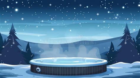 Serene Winter Night With Outdoor Hot Tub In Snowy Landscape Stock Image Image Of Evening