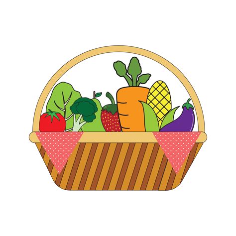 fresh fruit  vegetable  basket white background vector