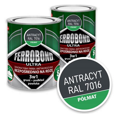 Farba do Metalu na Rdzę ANTRACYT PÓŁMAT RAL7016 0 7L Ferrobond Zestaw