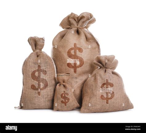 Burlap Bags With Dollar Signs On White Background Stock Photo Alamy