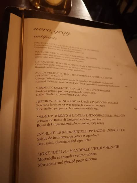 Menu At Nora Gray Restaurant Montr Al