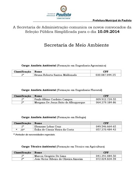 Convoca O Sele O P Blica Simplificada Prefeitura Do Paulista By