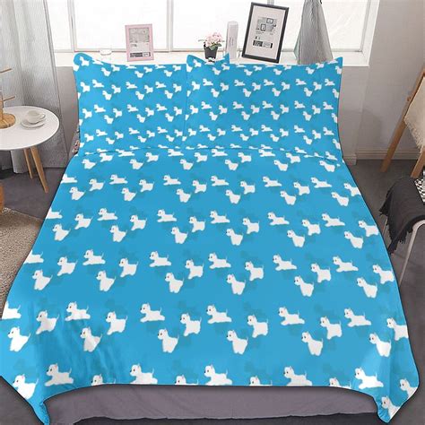 Westie Dogs Pattern Full Bedding Sets 3 Piece (1 Quilt Cover, 2 Pillow