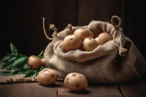 Una Bolsa De Papas En Una Mesa De Madera Foto Premium