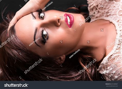 Gorgeous Sensual Sexy Brunette Lying Going Stock Photo Edit Now 201400967