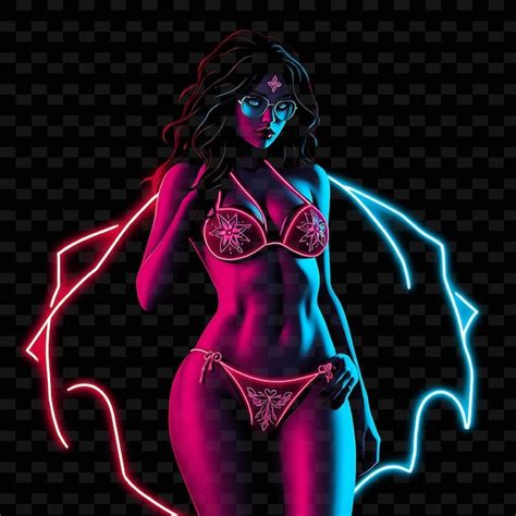 Mujer tonada en bikini diseño de arte gótico de neón con colores oscuros su ilustración