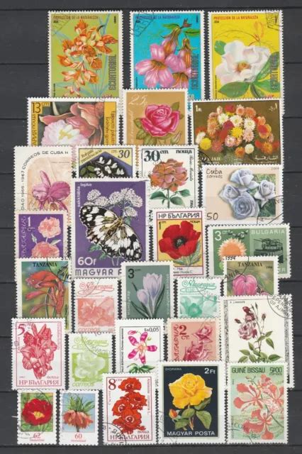 Les Fleurs Lot De Timbres Obliteres Theme Les Fleurs Eur