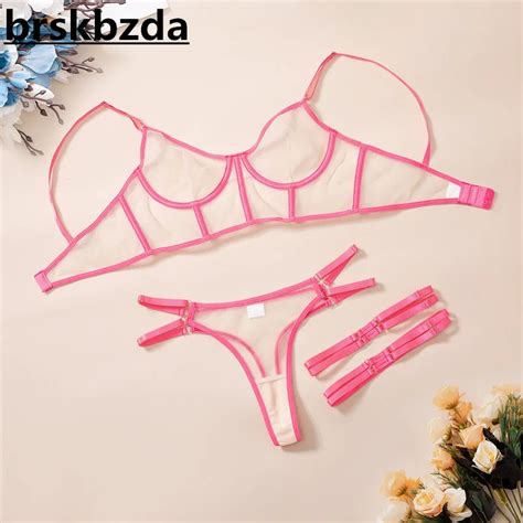 Brskbzda Lingerie Neon Rosa Fetiche Para Mulheres Roupa Ntima Nua Conjunto De Suti Transparente