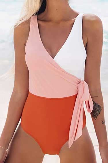 Cupshe Womens One Piece Swimsuit Wrap Color Block Tie Side Bathing