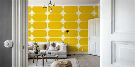 Yellow Mid-Century Pebbles Abstract Vintage Wallpaper