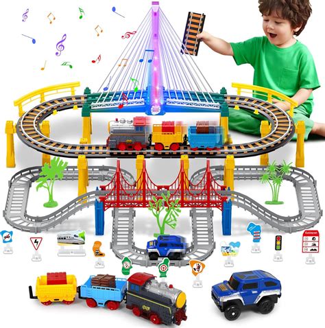 Electric Train Set for Kids Ages 4-8 with Train Tracks Set & Car Tracks
