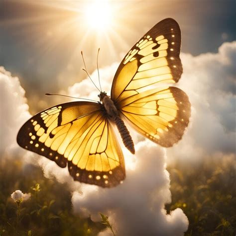 Premium Photo | Golden butterfly on a flower in front of the sun