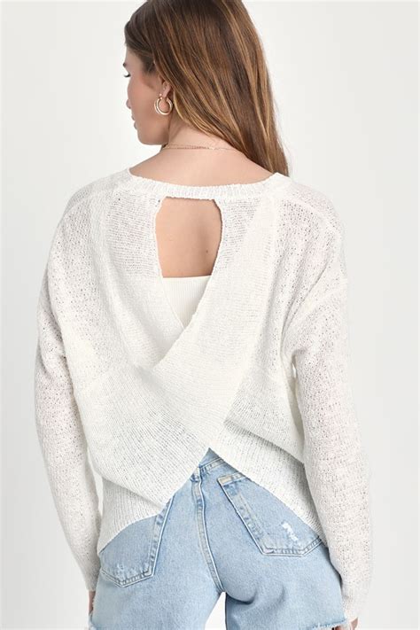 Ivory Loose Knit Sweater Backless Sweater Long Sleeve Sweater Lulus